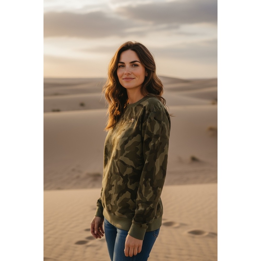 Billabong Camo Crew Neck Sweatshirt Olive Green Camouflage Pullover Large